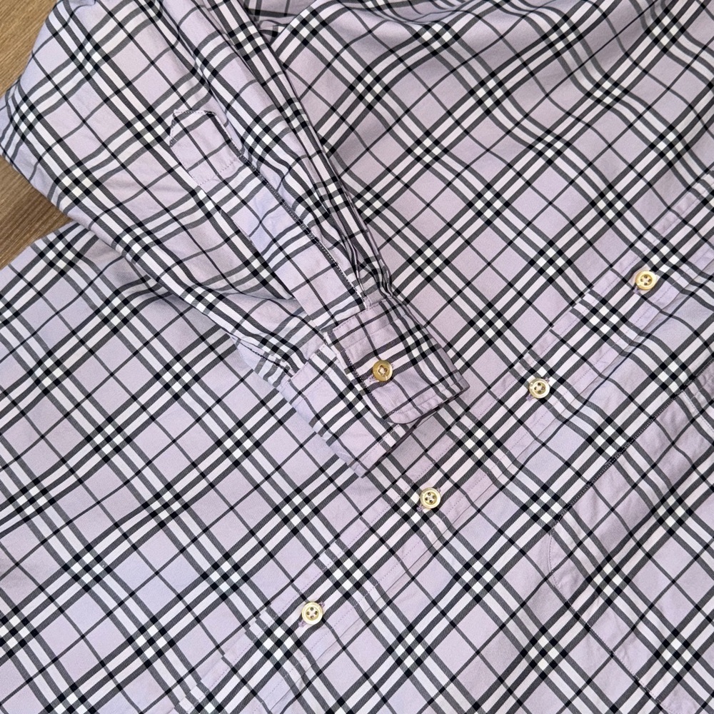Burberry London Men’s Button Down Dress Shirt Purple Plaid Size Large - Picture 2 of 6